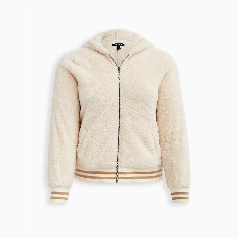 Torrid plus size bomber jacket fleece coat hoodie 3 3x ultra soft cozy tan beige